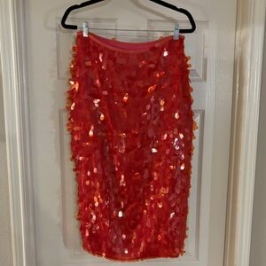 Anthropologie Vibrant Red Sequin Pencil Skirt